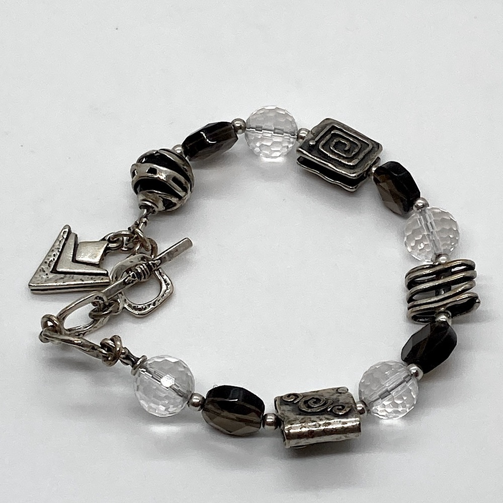 Silpada 925 Sterling Smoky & Clear Quartz Bracelet B1275 |  7” - 8.5” L